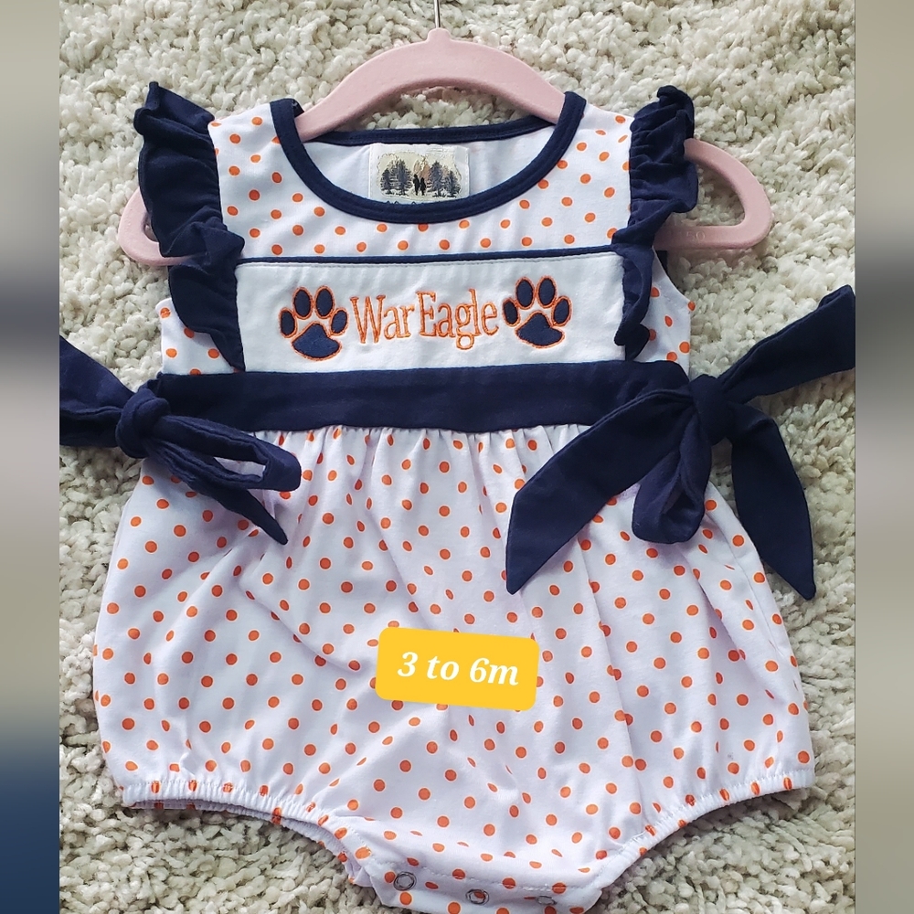 War Eagles Navy and White polka dot Outfit 3m 6m